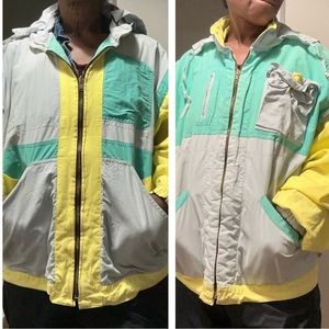 Spy vintage 80’s reversible hideaway hood full zip windbreaker Stepanovitch